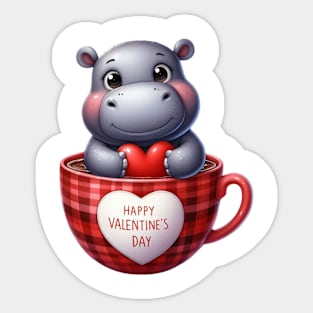 Valentine Hippo In Tea Cup Sticker